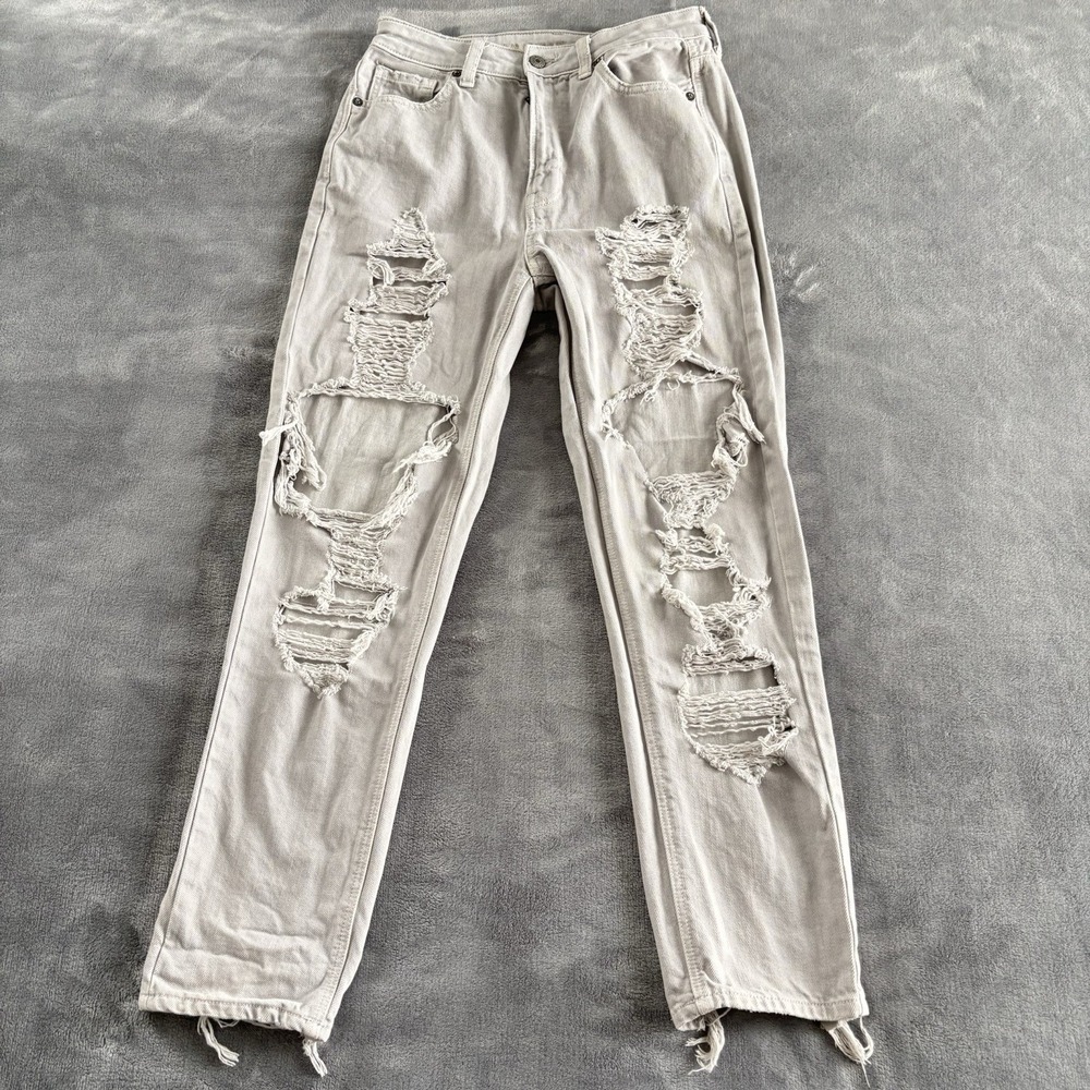 Distressed Ripped‎ Mom Jeans High Rise Ankle Length Gray Women's Jeans Size 4